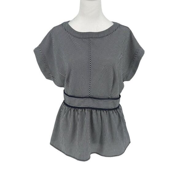 Monteau Navy & White Striped Peplum Top - XL, Short Sleeve NWT Preppy, Spring - Picture 1 of 15